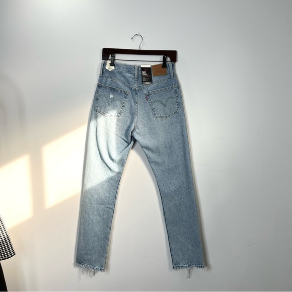New Levis Premium 501 High Waist 100% Cotton Straight Leg Distressed Jeans 27 - Picture 5 of 16